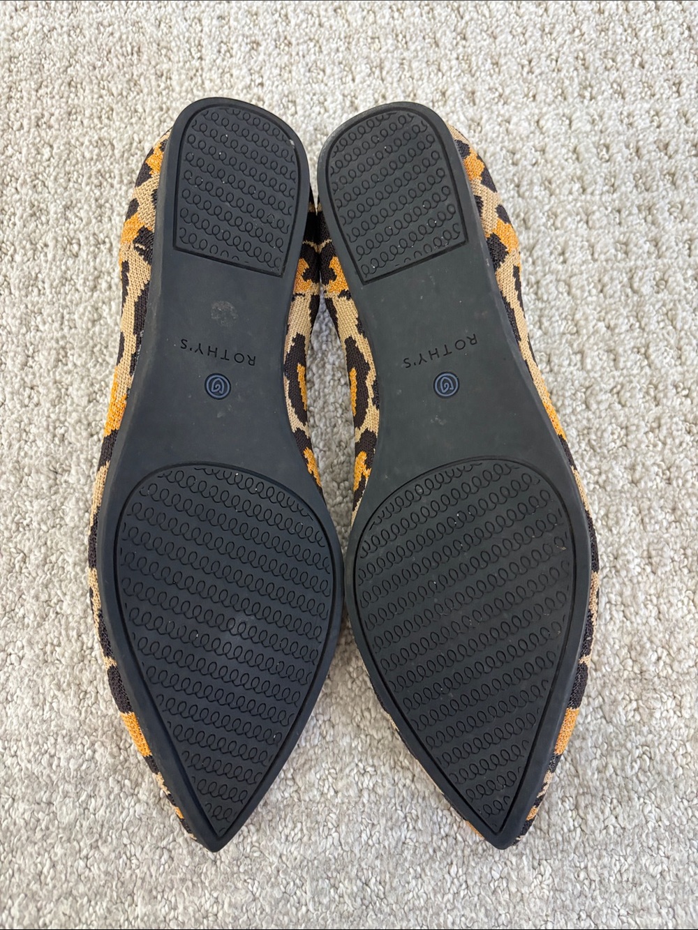 Rothy's Leopard Knit Pointed Flats with Blue Trim - Picture 3 of 6